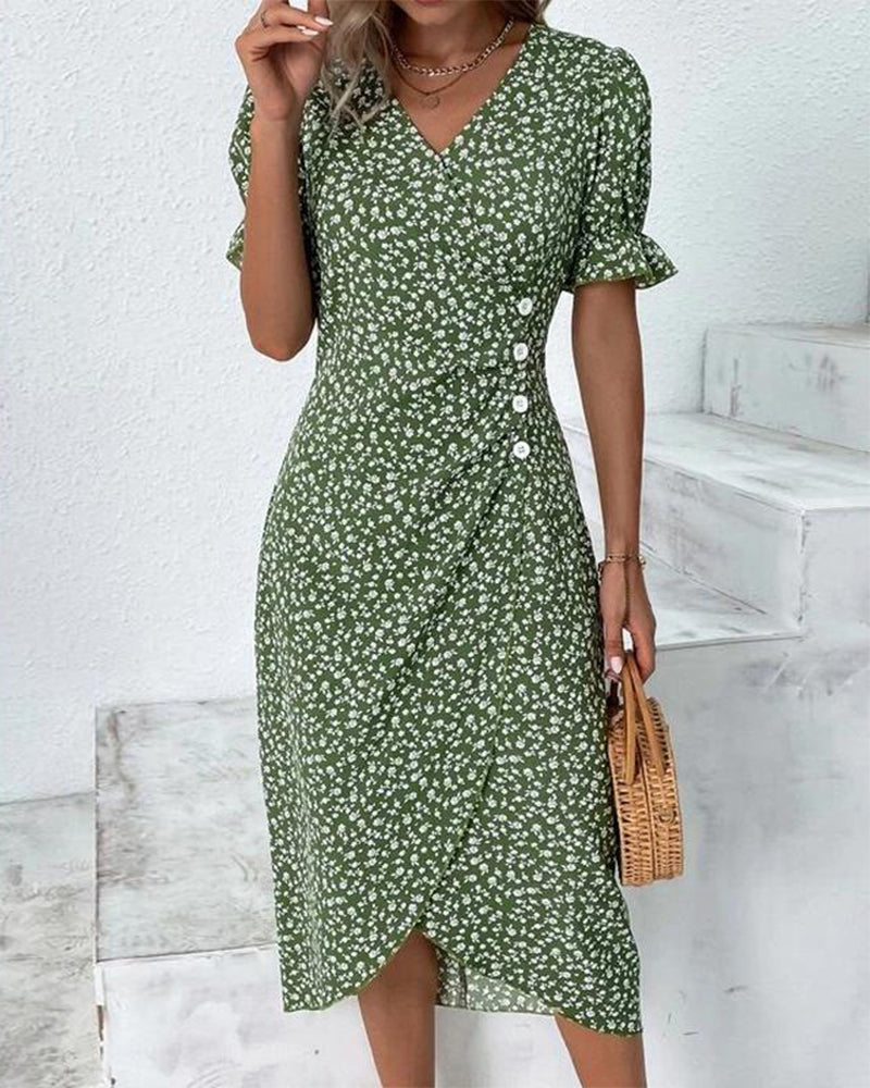 Laluna® | Jurk met bloemenprint en korte mouwen