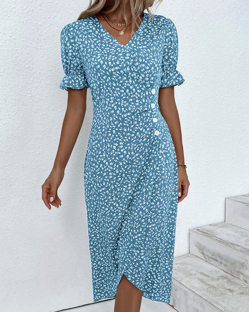 Laluna® | Jurk met bloemenprint en korte mouwen