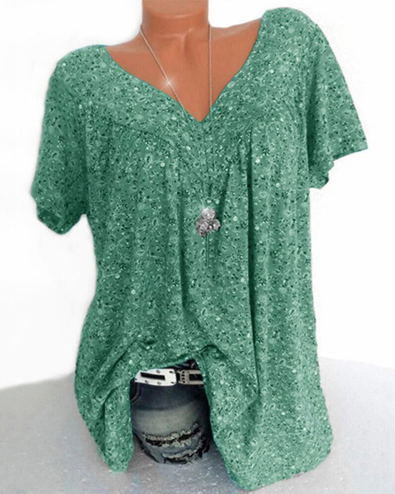 Laluna® | Katoenen T-shirt met korte mouwen en V-hals