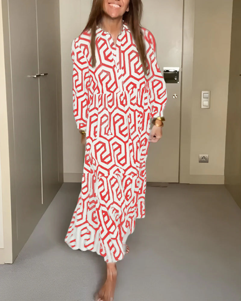 Laluna® | Jurk met Stippen en Geometrische Print