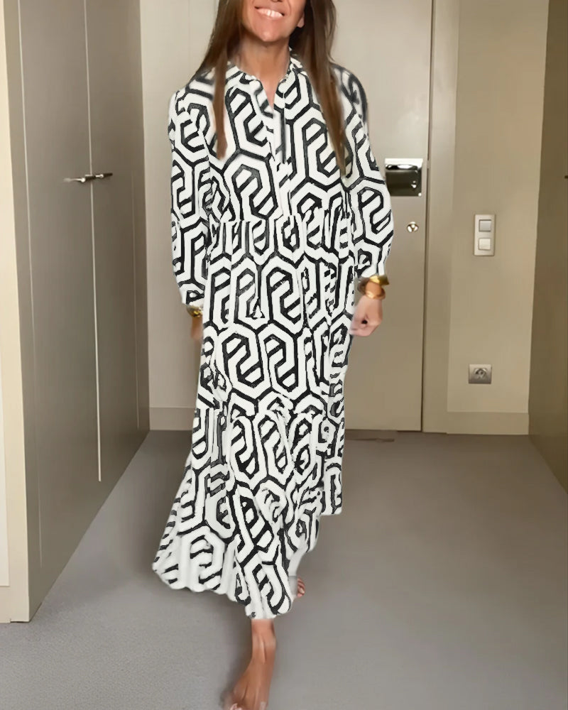 Laluna® | Jurk met Stippen en Geometrische Print