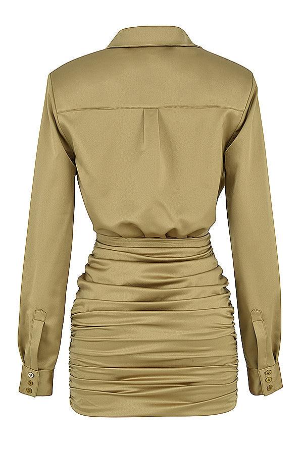 KLÆDT® Olivengrøn Satin Skjortekjole ✨