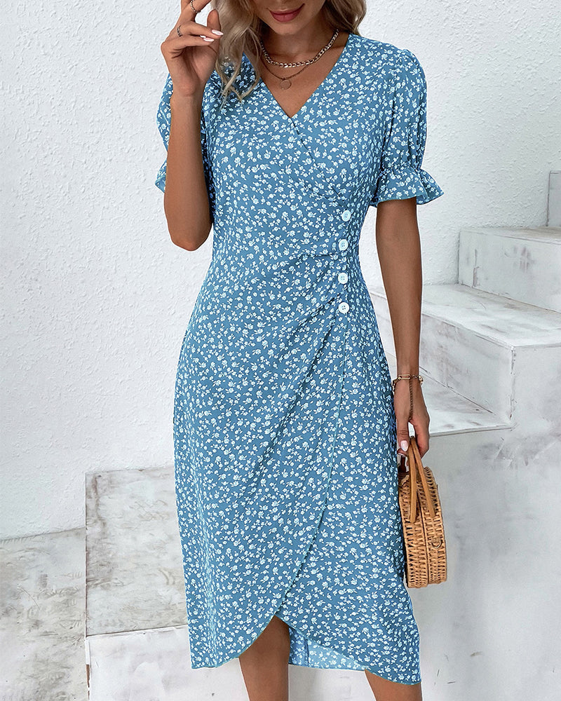 Laluna® | Jurk met bloemenprint en korte mouwen