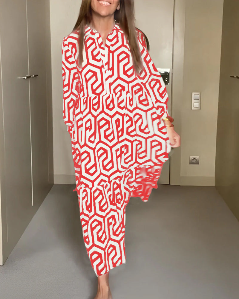 Laluna® | Jurk met Stippen en Geometrische Print