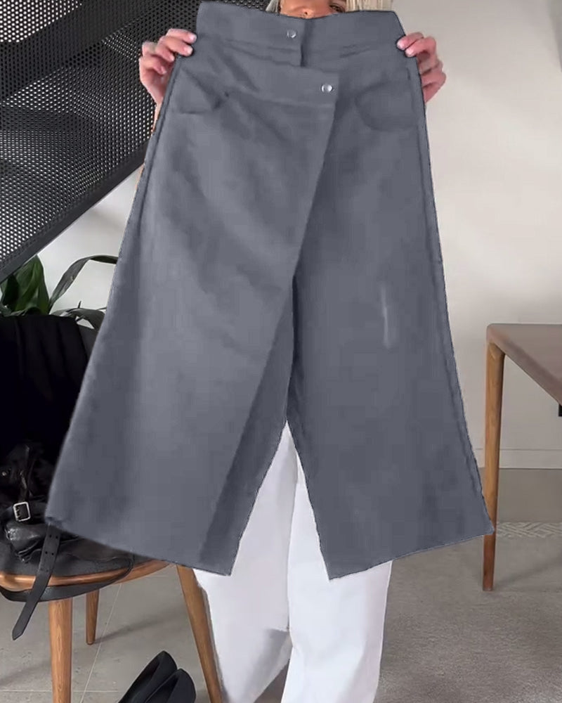 Laluna® | Eénkleurige asymmetrische casual broek