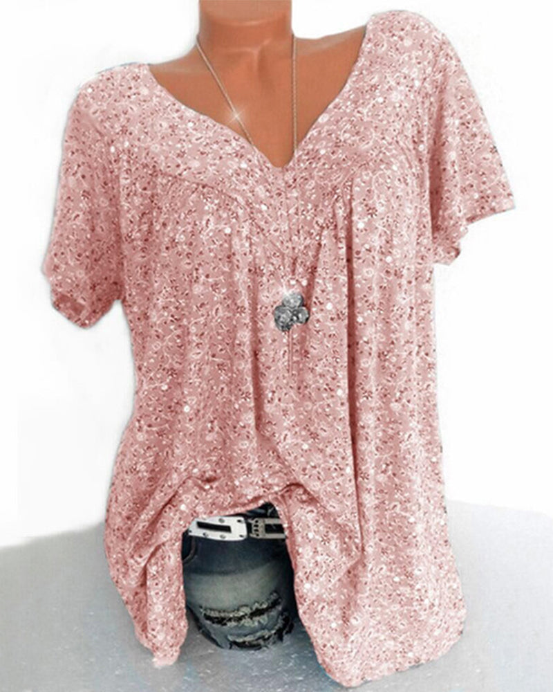 Laluna® | Katoenen T-shirt met korte mouwen en V-hals