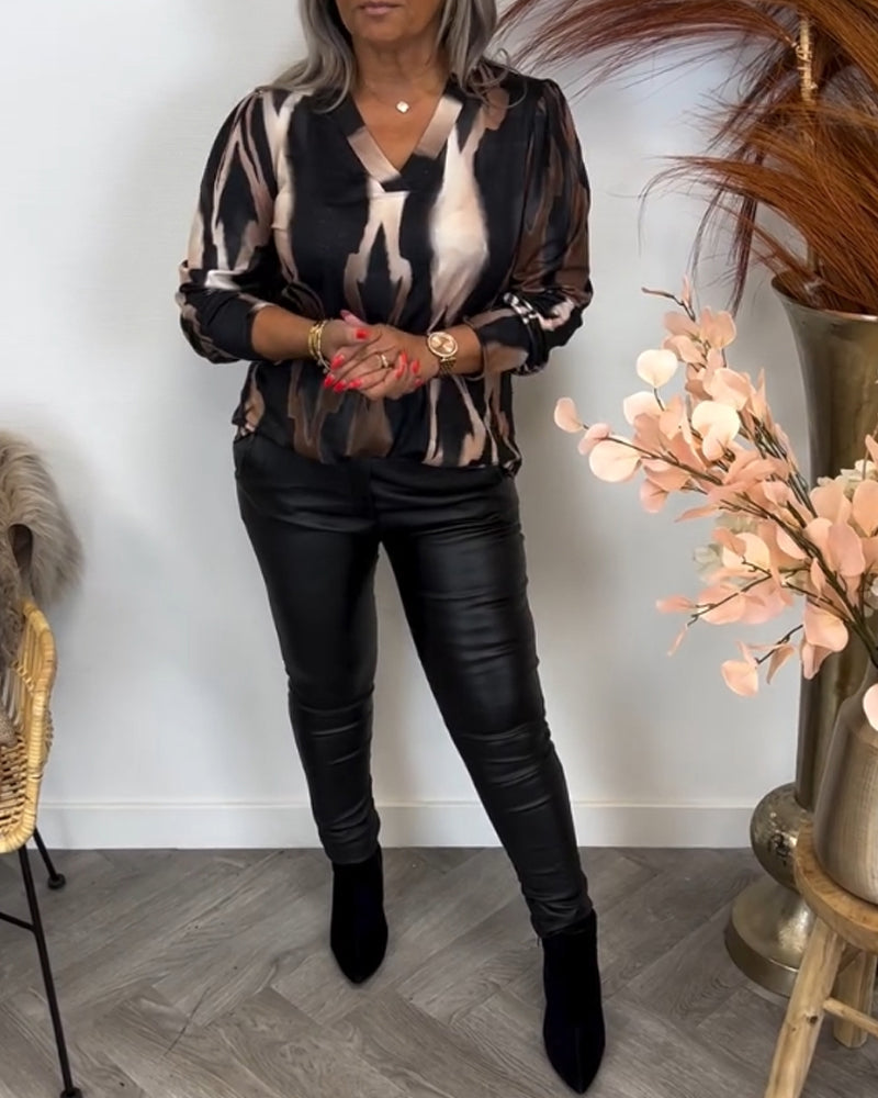 Blouse met Contrasterende Kraag en Overslag